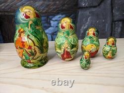 Russian Matryoshka Nesting Dolls Fairy Tale Fairytale Set 5 pc 6.5 Signed Gift