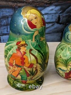 Russian Matryoshka Nesting Dolls Fairy Tale Fairytale Set 5 pc 6.5 Signed Gift