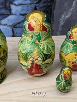 Russian Matryoshka Nesting Dolls Fairy Tale Fairytale Set 5 pc 6.5 Signed Gift