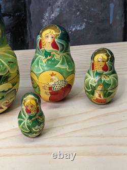 Russian Matryoshka Nesting Dolls Fairy Tale Fairytale Set 5 pc 6.5 Signed Gift