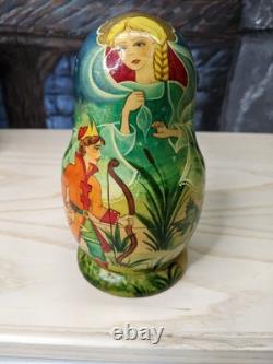 Russian Matryoshka Nesting Dolls Fairy Tale Fairytale Set 5 pc 6.5 Signed Gift