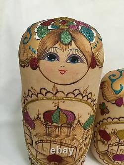 Russian Matryoshka Nesting Dolls, HUGE 10.5, Pyrography, Set of 9 Dolls (RF276)