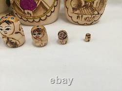 Russian Matryoshka Nesting Dolls, HUGE 10.5, Pyrography, Set of 9 Dolls (RF276)