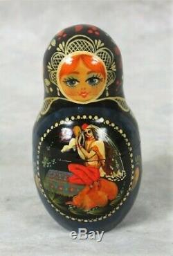 Russian Matryoshka Nesting Dolls Hand Painted 10 Pc Set Signed Fairy Tale Art