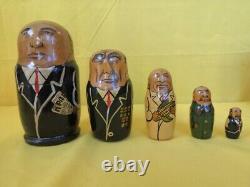 Russian Matryoshka Nesting Dolls Hand-Painted Soviet Leaders Brezhnev Khrushchev