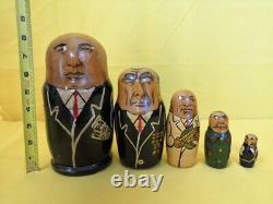 Russian Matryoshka Nesting Dolls Hand-Painted Soviet Leaders Brezhnev Khrushchev