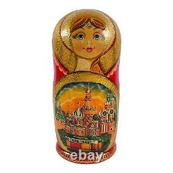 Russian Matryoshka Nesting Dolls Moscow Kremlin 10pc Set Hand Painted Red Gold