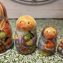 Russian Matryoshka Nesting Dolls Russian Winter 5 Piece Signed