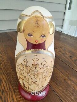 Russian Matryoshka Nesting Dolls Set Of 10 Dolls, Churches, Burned Design