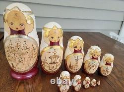 Russian Matryoshka Nesting Dolls Set Of 10 Dolls, Churches, Burned Design