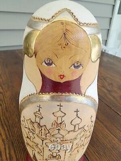 Russian Matryoshka Nesting Dolls Set Of 10 Dolls, Churches, Burned Design