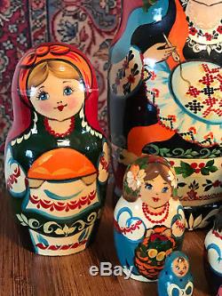 Russian Matryoshka Nesting Dolls Set Of 10 Signed
