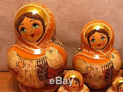 Russian Matryoshka Nesting Dolls Set Of 15 Signed