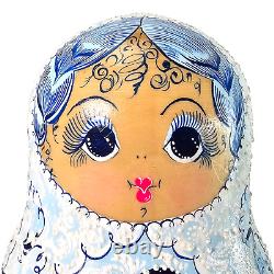 Russian Matryoshka Nesting Dolls Winter Stacking Dolls Set of (10) Signed