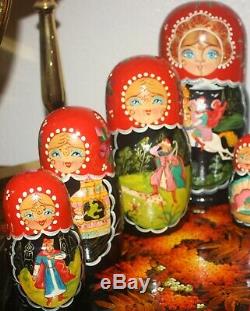 Russian Matryoshka Nesting Stacking Dolls With Fairy Tale Scenes 10 Pieces