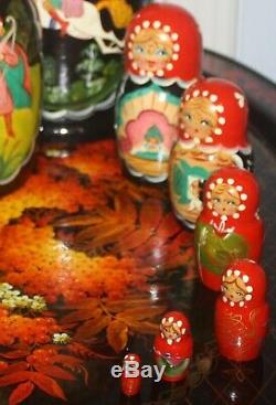 Russian Matryoshka Nesting Stacking Dolls With Fairy Tale Scenes 10 Pieces