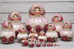 Russian Matryoshka Nesting dolls 20 pieces wooden hand-painted Roses wood burned