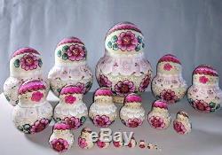 Russian Matryoshka Nesting dolls 20 pieces wooden hand-painted Roses wood burned