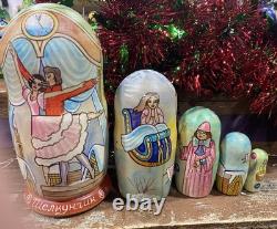 Russian Matryoshka Nutcracker Nesting Doll 5 Pieces Signed