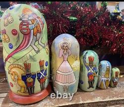 Russian Matryoshka Nutcracker Nesting Doll 5 Pieces Signed