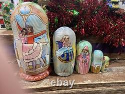 Russian Matryoshka Nutcracker Nesting Doll 5 Pieces Signed