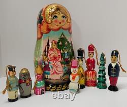 Russian Matryoshka Nutcracker Nesting Doll & 8 Hanging Ornaments Folk Art Signed