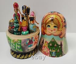 Russian Matryoshka Nutcracker Nesting Doll & 8 Hanging Ornaments Folk Art Signed