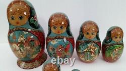 Russian Matryoshka Set 10 Nesting Wooden Dolls 9 Hand-painted Signed Kashnikova