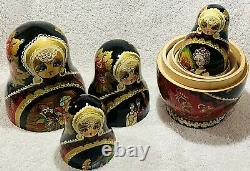 Russian Matryoshka Set of 10 Nested Wooden Dolls, Hand-painted, Signed, 1995
