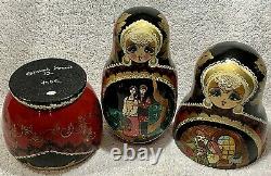 Russian Matryoshka Set of 10 Nested Wooden Dolls, Hand-painted, Signed, 1995