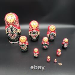 Russian Matryoshka Signed Nesting Doll 10 pieces Floral Pattern 9 T