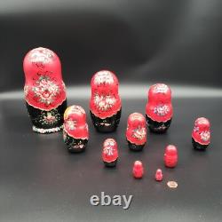 Russian Matryoshka Signed Nesting Doll 10 pieces Floral Pattern 9 T