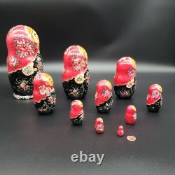 Russian Matryoshka Signed Nesting Doll 10 pieces Floral Pattern 9 T