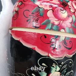 Russian Matryoshka Signed Nesting Doll 10 pieces Floral Pattern 9 T