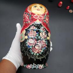 Russian Matryoshka Signed Nesting Doll 10 pieces Floral Pattern 9 T