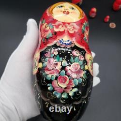 Russian Matryoshka Signed Nesting Doll 10 pieces Floral Pattern 9 T