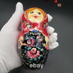Russian Matryoshka Signed Nesting Doll 10 pieces Floral Pattern 9 T