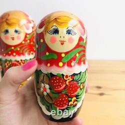 Russian Matryoshka Strawberry Nesting Dolls Large 7 Piece Blonde Glitter Blossom