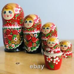 Russian Matryoshka Strawberry Nesting Dolls Large 7 Piece Blonde Glitter Blossom