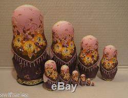 Russian Matryoshka Wooden Nesting Dolls 10 Pieces Unique Coloring New