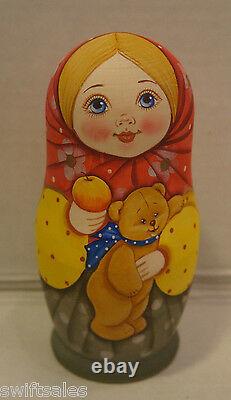 Russian Matryoshka Wooden Nesting Dolls 5 Pieces Unique Coloring Set #10
