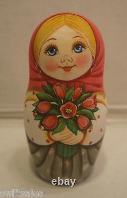 Russian Matryoshka Wooden Nesting Dolls 5 Pieces Unique Coloring Set #6