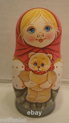 Russian Matryoshka Wooden Nesting Dolls 5 Pieces Unique Coloring Set #7