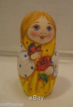 Russian Matryoshka Wooden Nesting Dolls 5 Pieces Unique Coloring Set #9