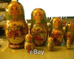 Russian Matryoshka Wooden Nesting Dolls w. Unique and different graphics & colors