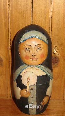 Russian Matryoshka nesting doll 5 pc NUN Monastery candle RYABOV ARTIST RETIRED