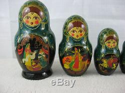 Russian Matryoska Hand Painted Nesting Dolls 10 Pc Set-Rusland & Lydmila