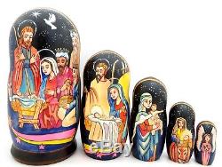 Russian Nativity Christmas Matryoshka 5 Nesting DOLLS Virgin Mary & Baby Jesus
