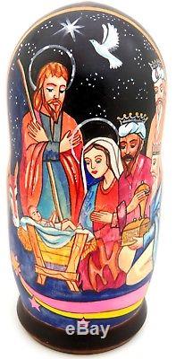 Russian Nativity Christmas Matryoshka 5 Nesting DOLLS Virgin Mary & Baby Jesus