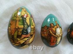 Russian Nesting 6 Egg Christmas Nativity Jesus Christ Life Baptism Cross Easter